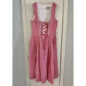 Milkmaid Dirndl Dress Women's Small 38 Red White Gingham Oktoberfest Bodice